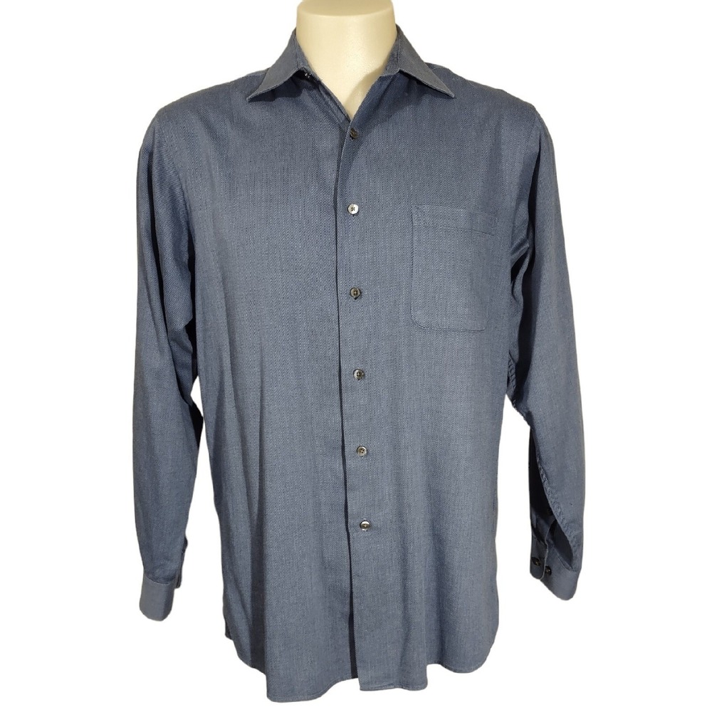 Calvin Klein Shirt Men's Large 16-34/35 Long Sleeve Button Up Dress‎ Blue Pocket